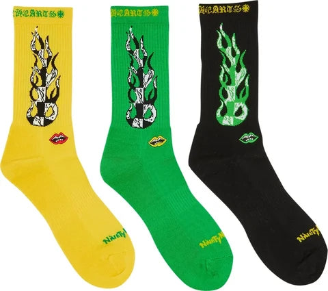 Chrome Hearts x Matty Boy Flame Crew Socks (Green/Yellow/Black)