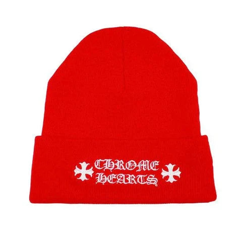 Chrome Hearts CH Script Beanie Cap (Red/White)