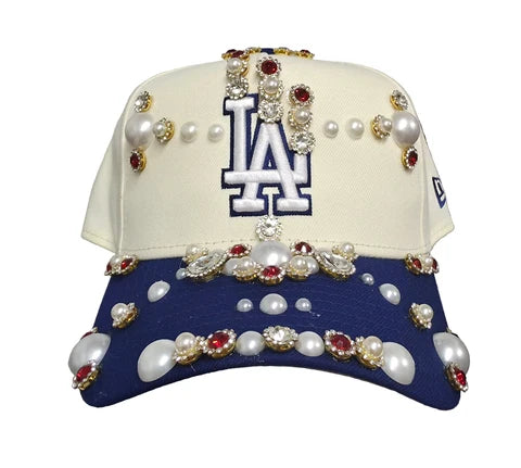 Custom Snapback LA Rhinestone Snapback (Navy Blue/Cream)