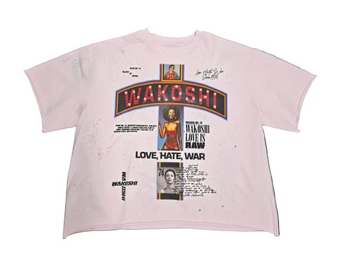 Wakoshi Paint Splatter Distressed Tee (Light Pink) - Large