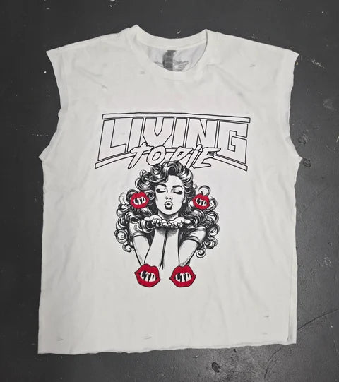 Living To Die "New Era" Cut Off Tee - White