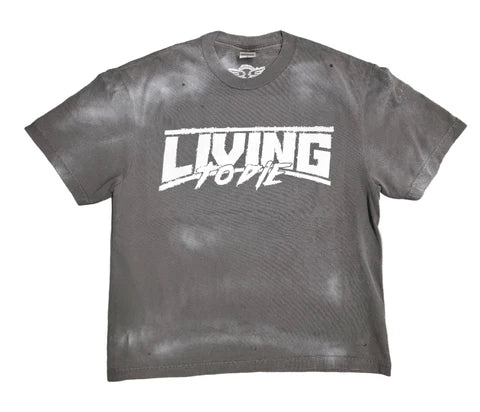 Living To Die Logo Short Sleeve Vintage Tee - Gray/Black