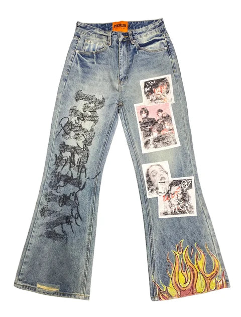 Merlin's Father Flame In Pain Jeans (Blue)