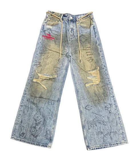 Abominable Luv Abominable Distressed Faded Jeans (Blue)