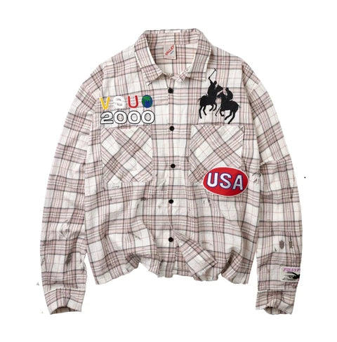 Vale VSU 2000 Plaid Flannel Button-Up Shirt (Beige) - Large