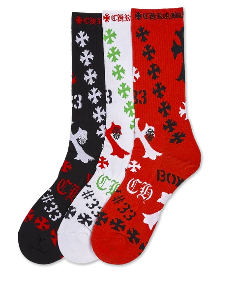 Chrome Hearts Stencil Crew Socks (Each) - (3 Pack)