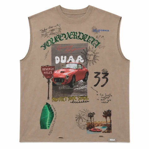 Duaa So Cal Cutoff Graphic Sleeveless Tee (Brown)