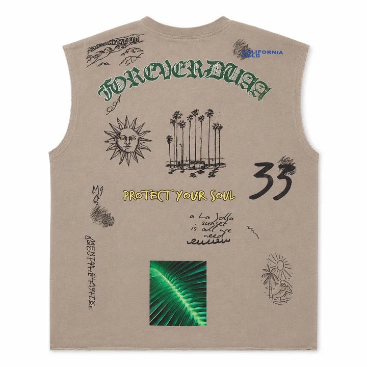 Duaa So Cal Cutoff Graphic Sleeveless Tee (Brown)