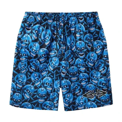 Happy Memories Don't Die HMDD Blue Skull Print Shorts