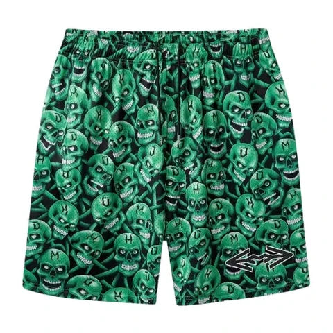 Happy Memories Don't Die HMDD Green Skull Print Shorts