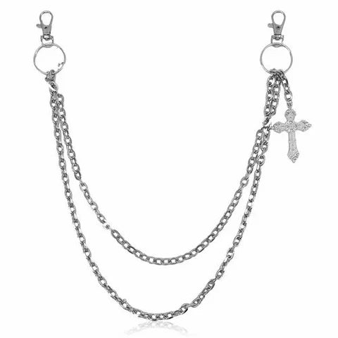 Token Miami Chain Link w/ Gothic Cross Wallet Chain (Silver)