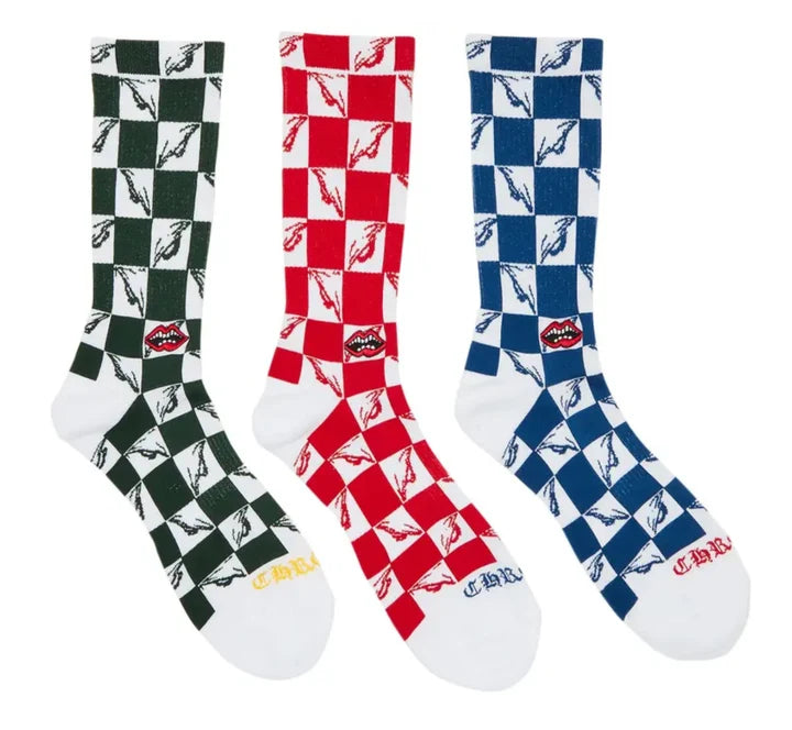 Chrome Hearts Matty Boy "99eyez" Checkered Socks (Each) - (3 Pack)