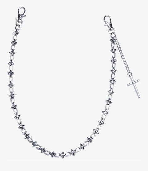 Token Miami Spiked Linked Chain w/ Cross Wallet Chain (Silver)