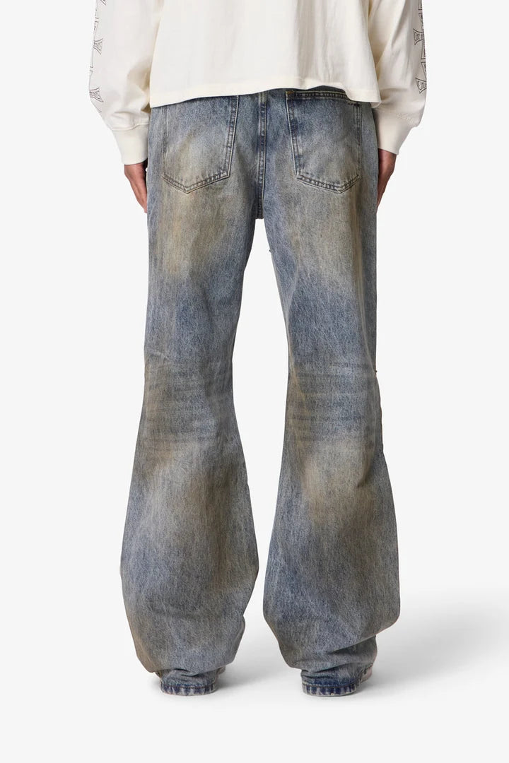 MNML Oil Stain Iron Cross Denim Jeans (Blue)