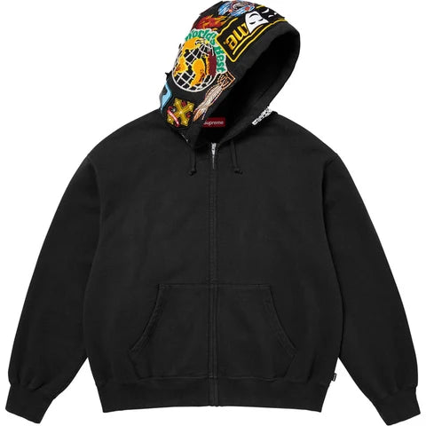 Supreme Patches Zip Up Hooded Sweatshirt (Black) - Large