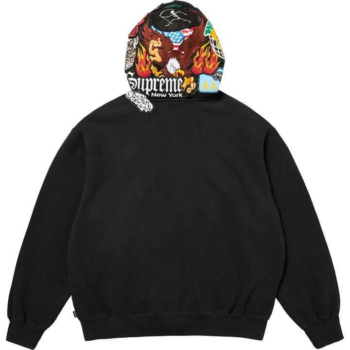 Supreme Patches Zip Up Hooded Sweatshirt (Black) - Large