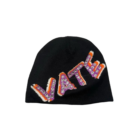 Vate Rhinestone Logo Skully Beanie Cap (Black)