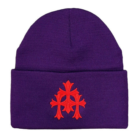 Chrome Hearts Triple Cross Beanie Hat (Purple/Red) -  One Size