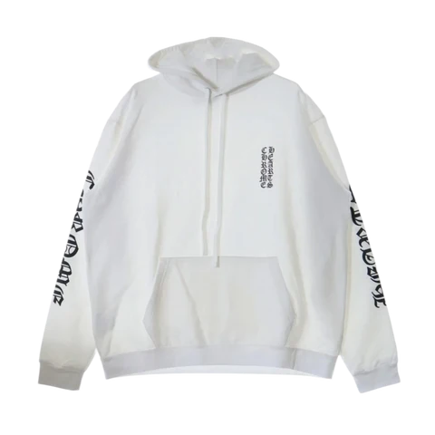 Chrome Hearts Vertical Logo Pullover Hoodie (White/Black) -  Large