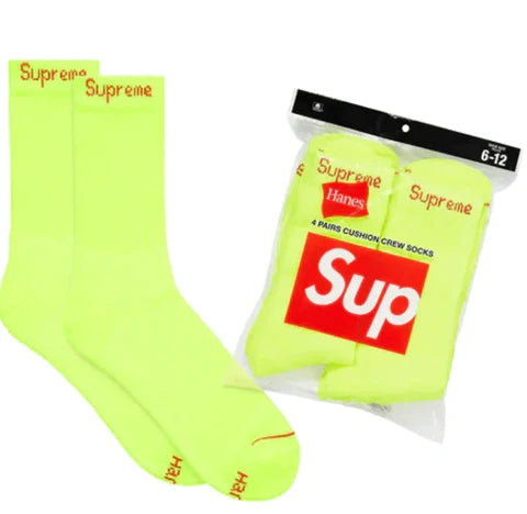 Supreme Crew Socks (Neon Yellow) 4-Pairs
