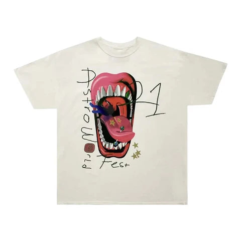 Travis Scott Mouth Graphic Print Tee (White) - XL